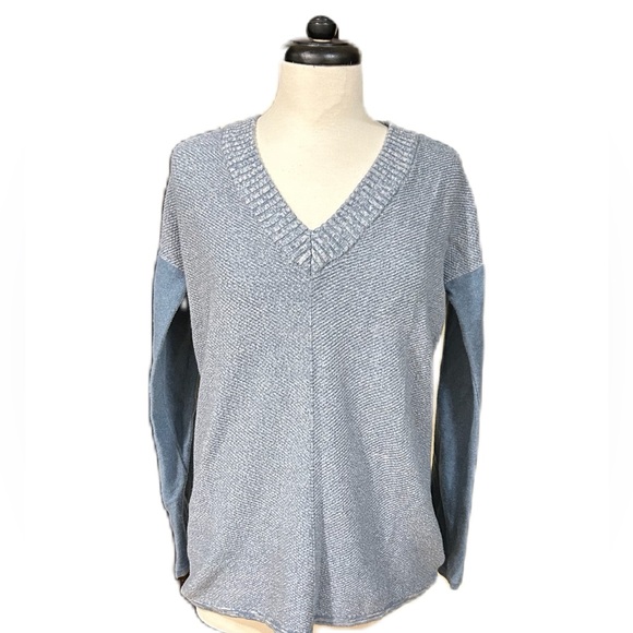 prAna Womens Sweater M Organic Cotton Chevron Knit V Neck Long Tunic Coastal - Picture 1 of 6